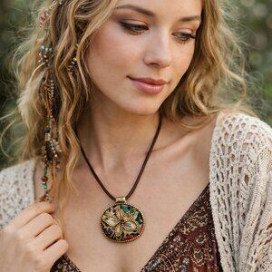 Artisan Designed Floral Pendant Necklace OOAK